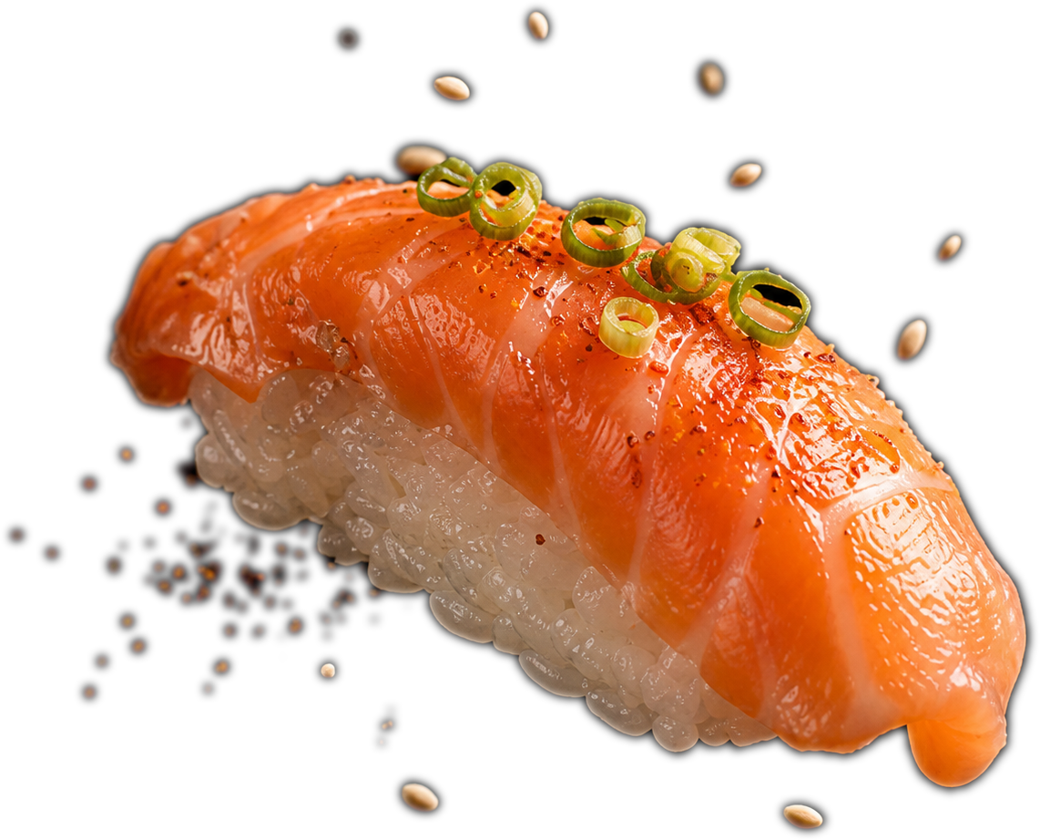 Torch-seared salmon, RAKU chef signature, Japanese restaurant in Paris